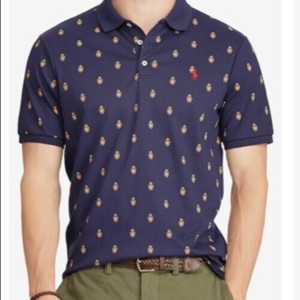 Polo Ralph Lauren Men's XXL Classic Slim Fit Short Sleeve Navy Lion Crests Polo‎
